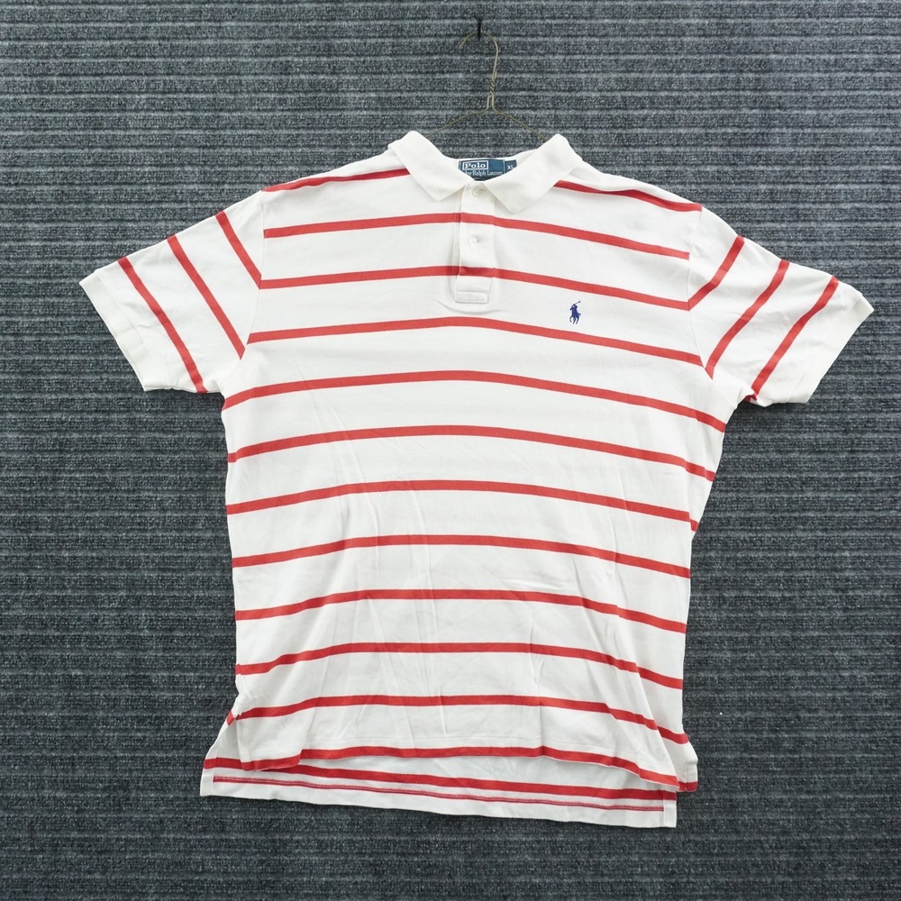 Polo Ralph Lauren Polo Shirt Mens XL White Red Striped Short Sleeve Cotton Logo